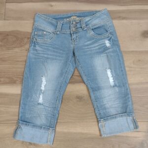 Almost Famous Distressed Light Blue Cropped Jeans